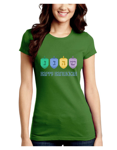 Happy Hanukkah Dreidels Juniors Crew Dark T-Shirt-T-Shirts Juniors Tops-TooLoud-Kiwi-Green-Juniors Fitted Small-Davson Sales