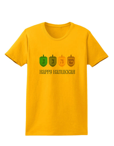 Happy Hanukkah Dreidels Womens T-Shirt-Womens T-Shirt-TooLoud-Gold-X-Small-Davson Sales