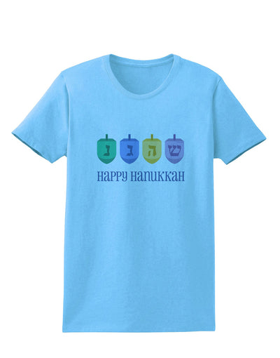 Happy Hanukkah Dreidels Womens T-Shirt-Womens T-Shirt-TooLoud-Aquatic-Blue-X-Small-Davson Sales