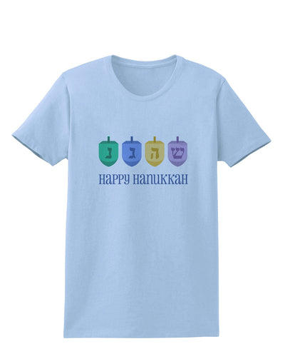 Happy Hanukkah Dreidels Womens T-Shirt-Womens T-Shirt-TooLoud-Light-Blue-X-Small-Davson Sales