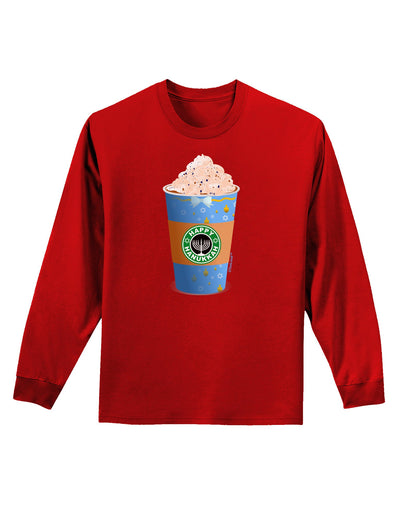 Happy Hanukkah Latte Cup Adult Long Sleeve Dark T-Shirt-TooLoud-Red-Small-Davson Sales