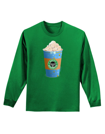 Happy Hanukkah Latte Cup Adult Long Sleeve Dark T-Shirt-TooLoud-Kelly-Green-Small-Davson Sales