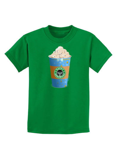 Happy Hanukkah Latte Cup Childrens Dark T-Shirt-Childrens T-Shirt-TooLoud-Kelly-Green-X-Small-Davson Sales