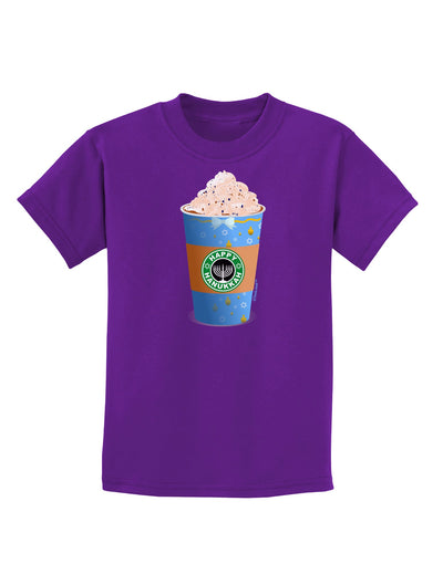 Happy Hanukkah Latte Cup Childrens Dark T-Shirt-Childrens T-Shirt-TooLoud-Purple-X-Small-Davson Sales