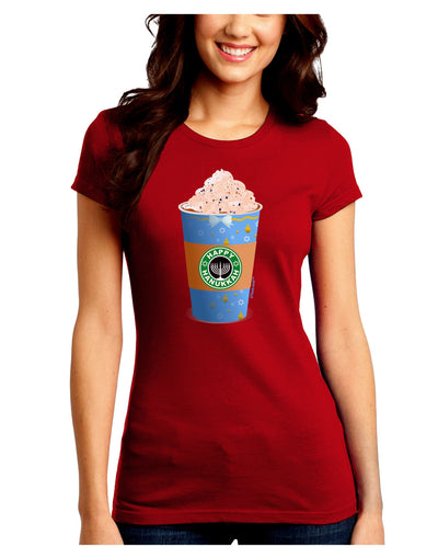 Happy Hanukkah Latte Cup Juniors Petite Crew Dark T-Shirt-T-Shirts Juniors Tops-TooLoud-Red-Juniors Fitted Small-Davson Sales