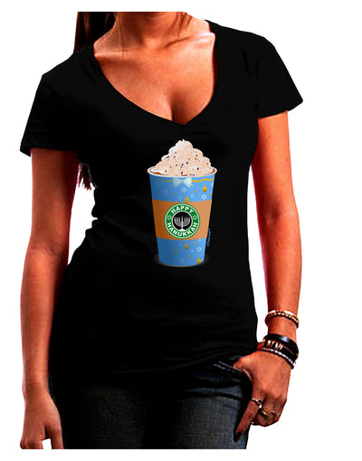 Happy Hanukkah Latte Cup Womens V-Neck Dark T-Shirt-Womens V-Neck T-Shirts-TooLoud-Black-Juniors Fitted Small-Davson Sales