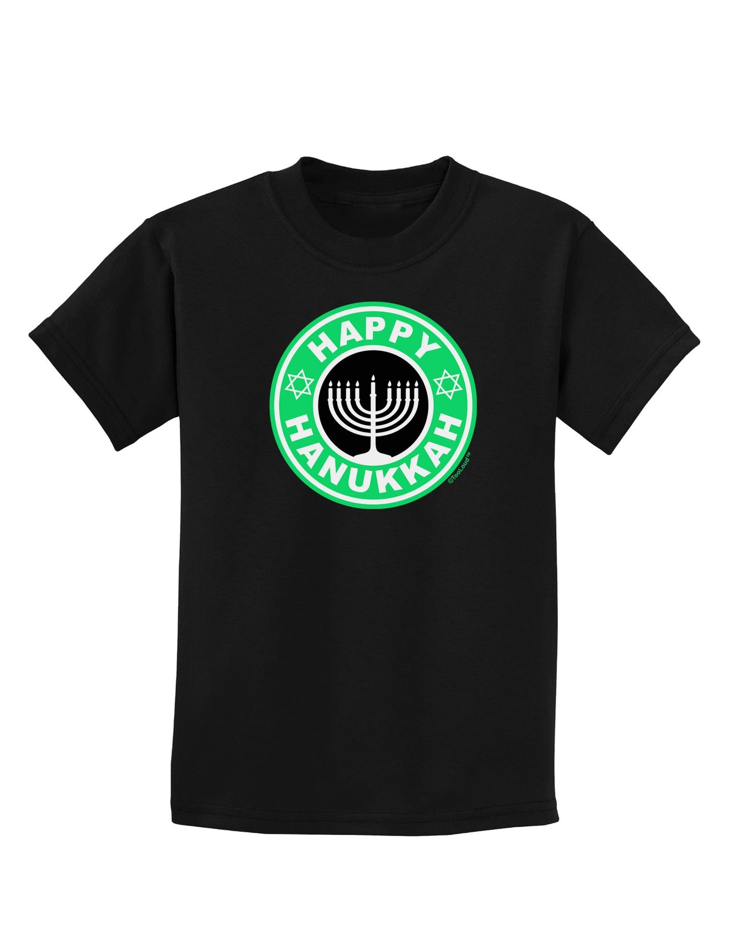 Happy Hanukkah Latte Logo Childrens Dark T-Shirt-Childrens T-Shirt-TooLoud-Black-X-Small-Davson Sales