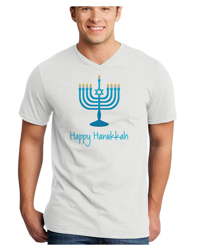 Happy Hanukkah Menorah Adult V-Neck T-shirt-Mens V-Neck T-Shirt-TooLoud-White-Small-Davson Sales