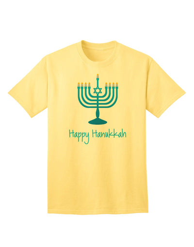 Happy Hanukkah Menorah - Premium Adult T-Shirt for Festive Celebrations-Mens T-shirts-TooLoud-Yellow-Small-Davson Sales