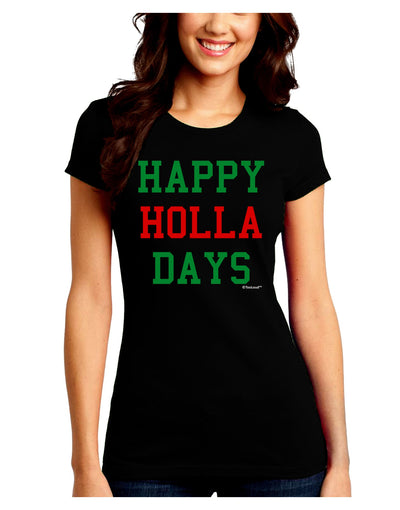 Happy Holla Days - Red and Green Juniors Crew Dark T-Shirt by TooLoud-T-Shirts Juniors Tops-TooLoud-Black-Juniors Fitted Small-Davson Sales