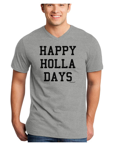 Happy Holla Days Text Adult V-Neck T-shirt by TooLoud-Mens V-Neck T-Shirt-TooLoud-HeatherGray-Small-Davson Sales