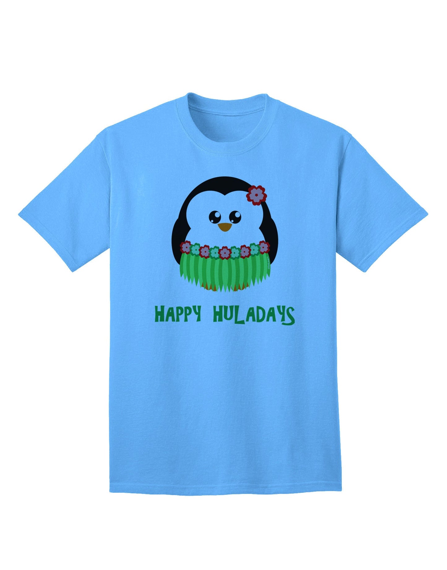 Happy Huladays Christmas Penguin - Festive Red and Green Adult T-Shirt for Holiday Season Elegance-Mens T-shirts-TooLoud-Aquatic-Blue-Small-Davson Sales