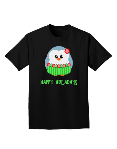 Happy Huladays Christmas Penguin - Red and Green Adult Dark T-Shirt-Mens T-Shirt-TooLoud-Black-Small-Davson Sales