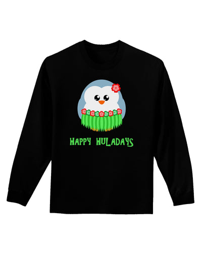 Happy Huladays Christmas Penguin - Red and Green Adult Long Sleeve Dark T-Shirt-TooLoud-Black-Small-Davson Sales