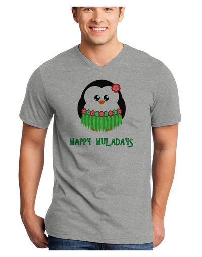 Happy Huladays Christmas Penguin - Red and Green Adult V-Neck T-shirt-Mens V-Neck T-Shirt-TooLoud-HeatherGray-Small-Davson Sales