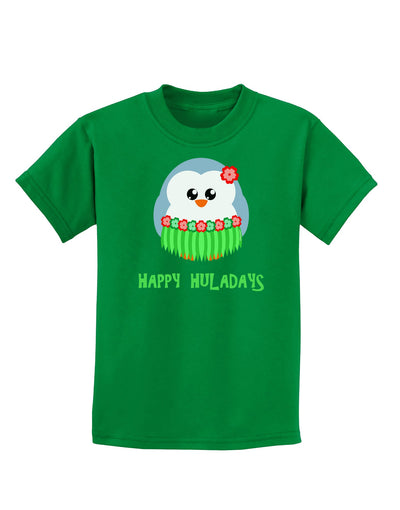 Happy Huladays Christmas Penguin - Red and Green Childrens Dark T-Shirt-Childrens T-Shirt-TooLoud-Kelly-Green-X-Small-Davson Sales