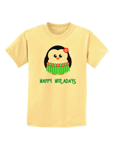 Happy Huladays Christmas Penguin - Red and Green Childrens T-Shirt-Childrens T-Shirt-TooLoud-Daffodil-Yellow-X-Small-Davson Sales