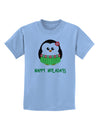 Happy Huladays Christmas Penguin - Red and Green Childrens T-Shirt-Childrens T-Shirt-TooLoud-Light-Blue-X-Small-Davson Sales