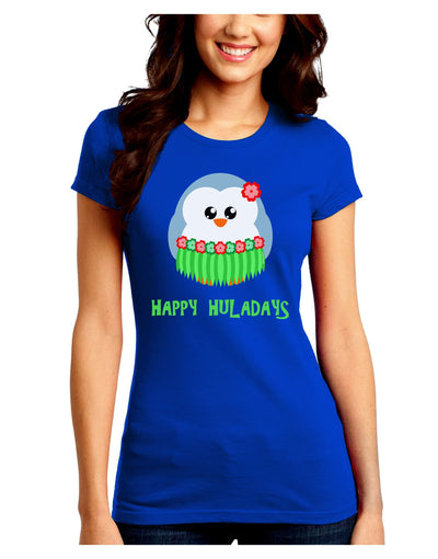 Happy Huladays Christmas Penguin - Red and Green Juniors Crew Dark T-Shirt-T-Shirts Juniors Tops-TooLoud-Royal-Blue-Juniors Fitted Small-Davson Sales