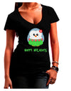 Happy Huladays Christmas Penguin - Red and Green Juniors V-Neck Dark T-Shirt-Womens V-Neck T-Shirts-TooLoud-Black-Juniors Fitted Small-Davson Sales