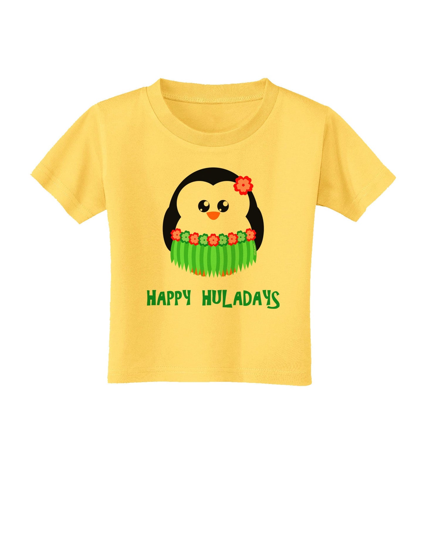 Happy Huladays Christmas Penguin - Red and Green Toddler T-Shirt-Toddler T-Shirt-TooLoud-Yellow-2T-Davson Sales