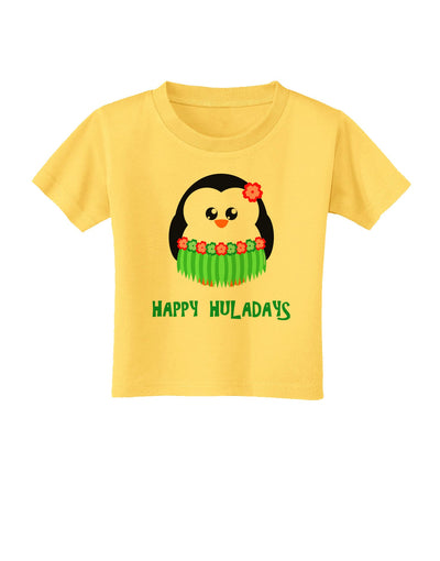 Happy Huladays Christmas Penguin - Red and Green Toddler T-Shirt-Toddler T-Shirt-TooLoud-Yellow-2T-Davson Sales