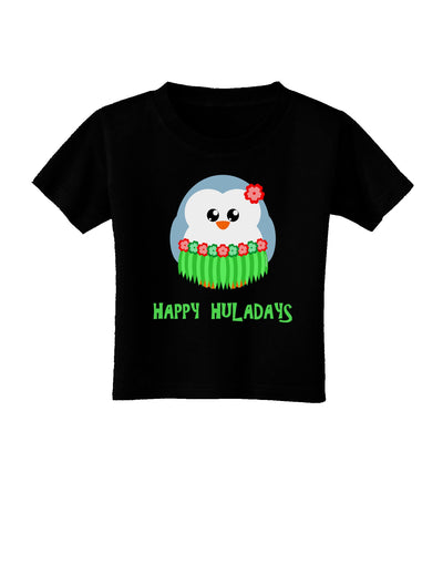 Happy Huladays Christmas Penguin - Red and Green Toddler T-Shirt Dark-Toddler T-Shirt-TooLoud-Black-2T-Davson Sales