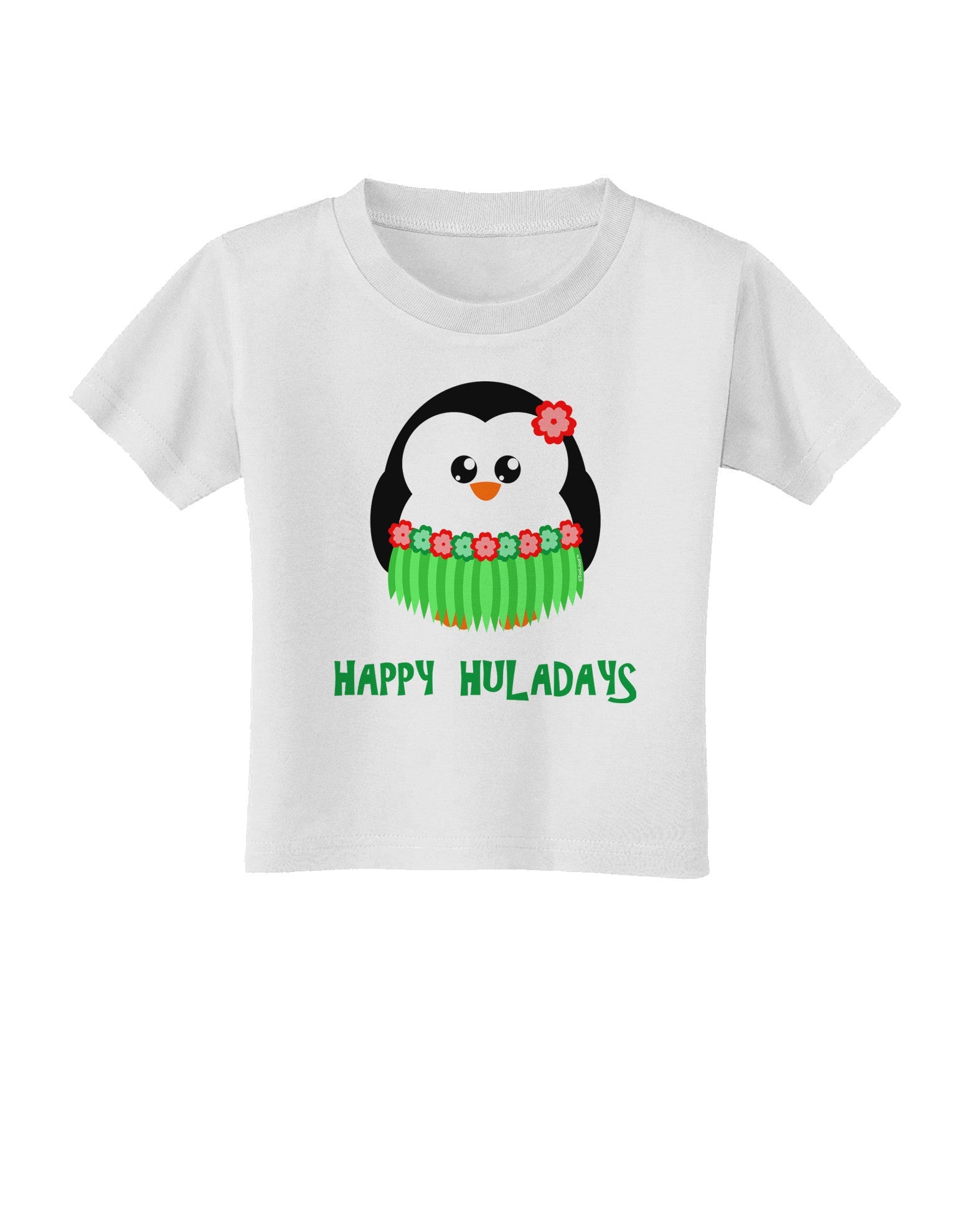 Happy Huladays Christmas Penguin - Red and Green Toddler T-Shirt-Toddler T-Shirt-TooLoud-White-2T-Davson Sales