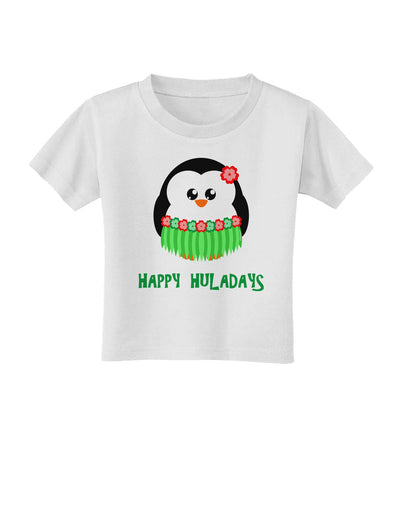 Happy Huladays Christmas Penguin - Red and Green Toddler T-Shirt-Toddler T-Shirt-TooLoud-White-2T-Davson Sales