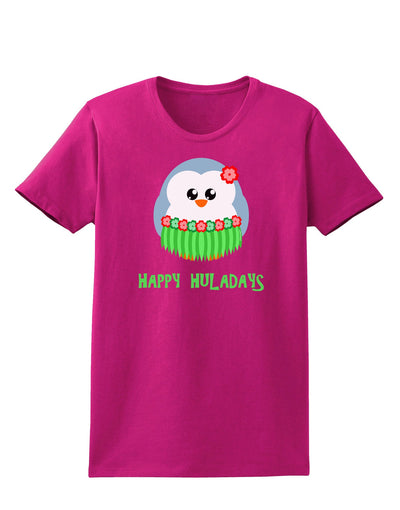 Happy Huladays Christmas Penguin - Red and Green Womens Dark T-Shirt-TooLoud-Hot-Pink-Small-Davson Sales