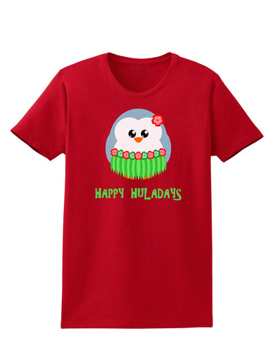 Happy Huladays Christmas Penguin - Red and Green Womens Dark T-Shirt-TooLoud-Red-X-Small-Davson Sales