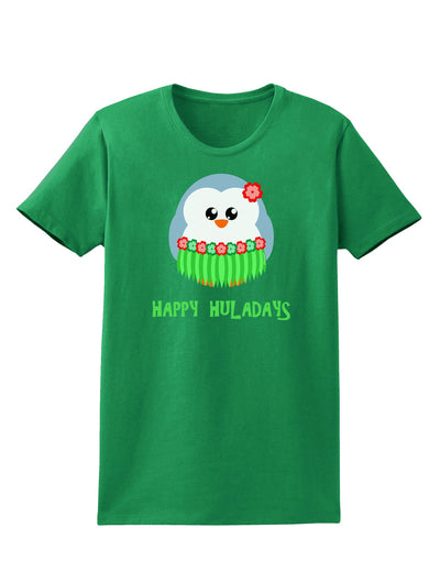 Happy Huladays Christmas Penguin - Red and Green Womens Dark T-Shirt-TooLoud-Kelly-Green-X-Small-Davson Sales