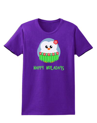 Happy Huladays Christmas Penguin - Red and Green Womens Dark T-Shirt-TooLoud-Purple-X-Small-Davson Sales