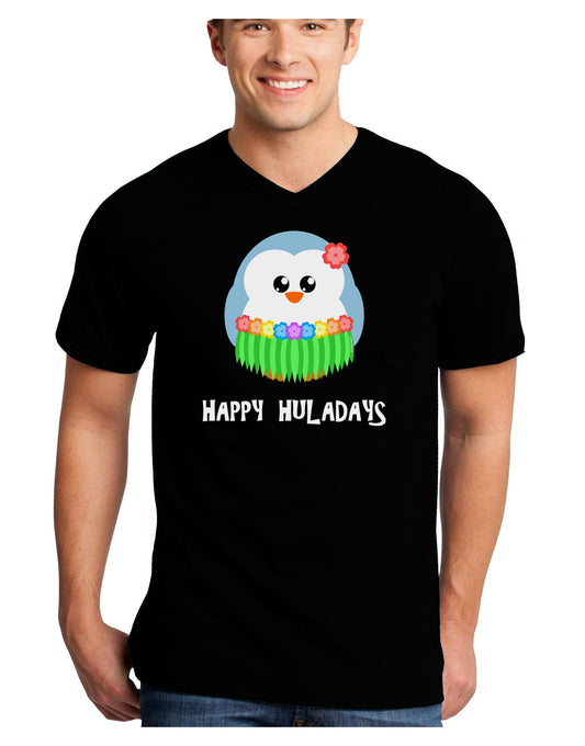 Happy Huladays Holiday Penguin - Christmas Adult Dark V-Neck T-Shirt-TooLoud-Black-Small-Davson Sales