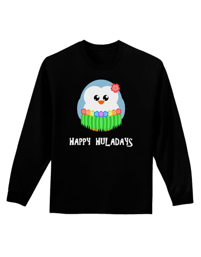 Happy Huladays Holiday Penguin - Christmas Adult Long Sleeve Dark T-Shirt-TooLoud-Black-Small-Davson Sales