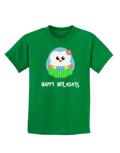 Happy Huladays Holiday Penguin - Christmas Childrens Dark T-Shirt-Childrens T-Shirt-TooLoud-Kelly-Green-X-Small-Davson Sales