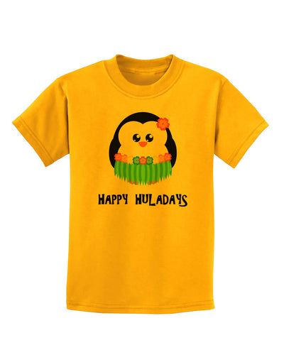 Happy Huladays Holiday Penguin - Christmas Childrens T-Shirt-Childrens T-Shirt-TooLoud-Gold-X-Small-Davson Sales