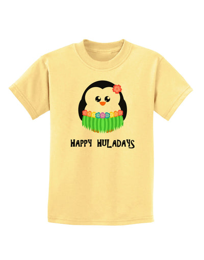 Happy Huladays Holiday Penguin - Christmas Childrens T-Shirt-Childrens T-Shirt-TooLoud-Daffodil-Yellow-X-Small-Davson Sales