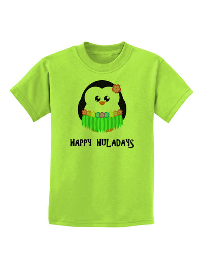 Happy Huladays Holiday Penguin - Christmas Childrens T-Shirt-Childrens T-Shirt-TooLoud-Lime-Green-X-Small-Davson Sales