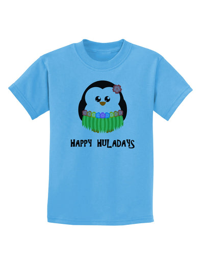 Happy Huladays Holiday Penguin - Christmas Childrens T-Shirt-Childrens T-Shirt-TooLoud-Aquatic-Blue-X-Small-Davson Sales