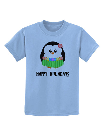 Happy Huladays Holiday Penguin - Christmas Childrens T-Shirt-Childrens T-Shirt-TooLoud-Light-Blue-X-Small-Davson Sales