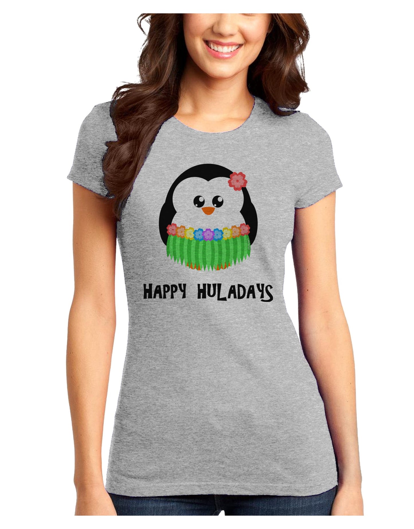 Happy Huladays Holiday Penguin - Christmas Juniors T-Shirt-Womens Juniors T-Shirt-TooLoud-Ash-Gray-Juniors Fitted XS-Davson Sales