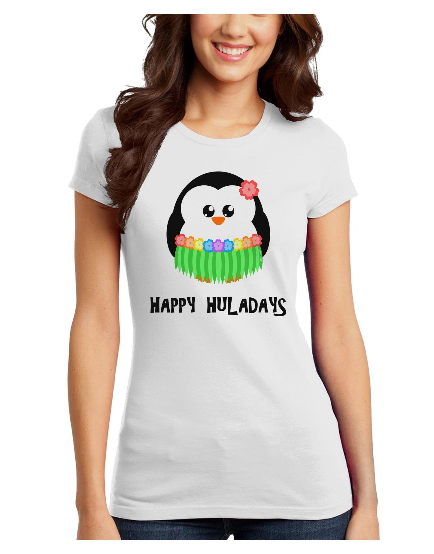 Happy Huladays Holiday Penguin - Christmas Juniors T-Shirt-Womens Juniors T-Shirt-TooLoud-White-Juniors Fitted XS-Davson Sales