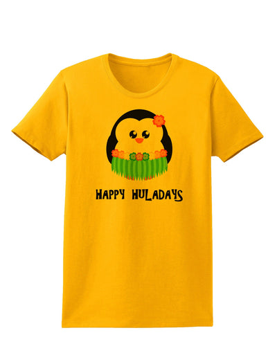 Happy Huladays Holiday Penguin - Christmas Womens T-Shirt-Womens T-Shirt-TooLoud-Gold-X-Small-Davson Sales