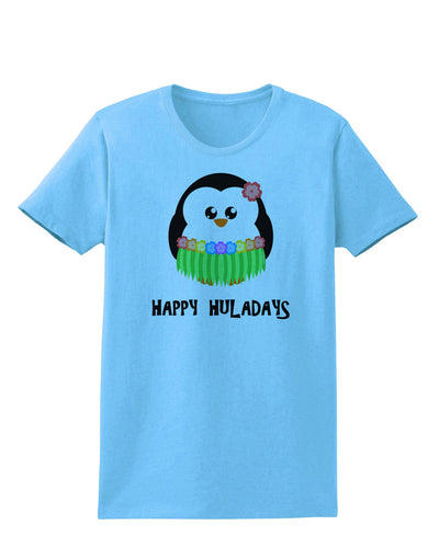 Happy Huladays Holiday Penguin - Christmas Womens T-Shirt-Womens T-Shirt-TooLoud-Aquatic-Blue-X-Small-Davson Sales