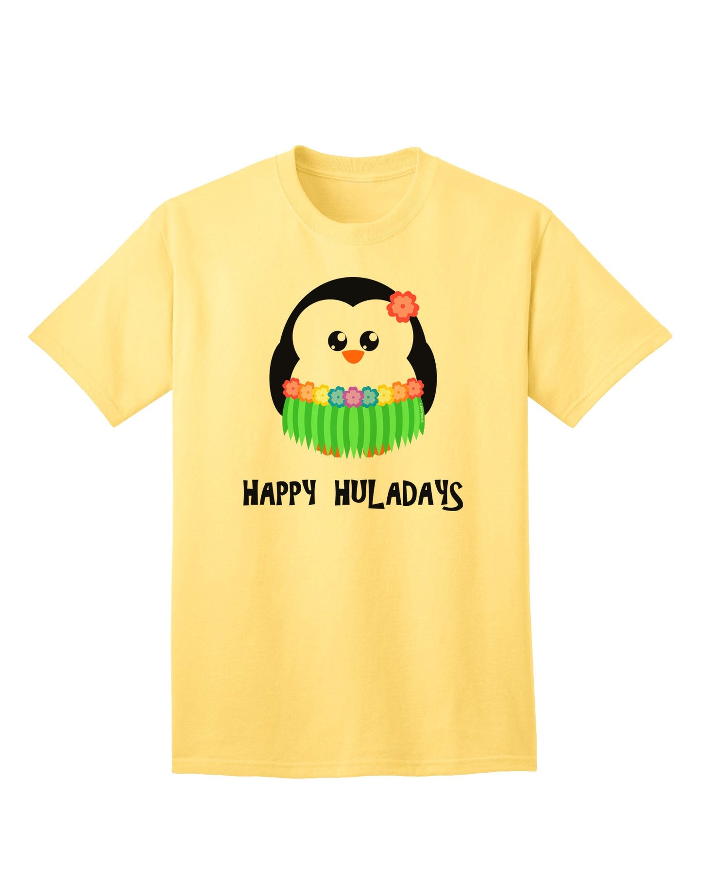 Happy Huladays Holiday Penguin - Premium Christmas Adult T-Shirt for Festive Season-Mens T-shirts-TooLoud-Yellow-Small-Davson Sales