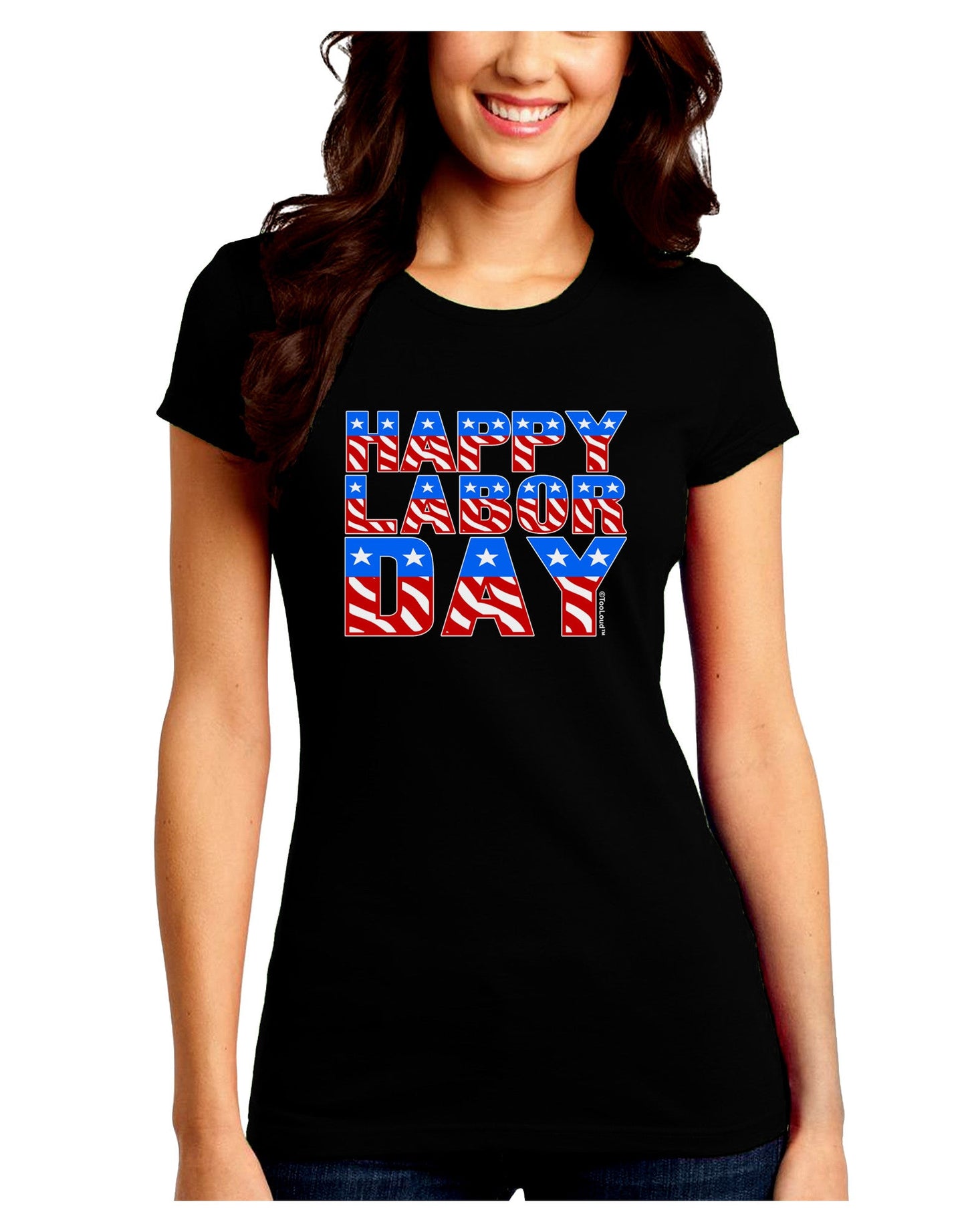 Happy Labor Day ColorText Juniors Crew Dark T-Shirt-T-Shirts Juniors Tops-TooLoud-Black-Juniors Fitted Small-Davson Sales