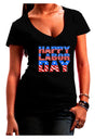 Happy Labor Day ColorText Juniors V-Neck Dark T-Shirt-Womens V-Neck T-Shirts-TooLoud-Black-Juniors Fitted Small-Davson Sales