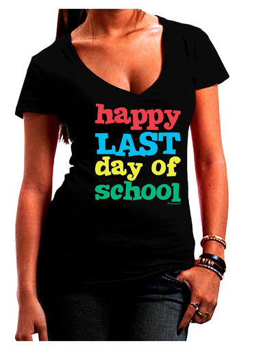 Happy Last Day of School Juniors V-Neck Dark T-Shirt-Womens V-Neck T-Shirts-TooLoud-Black-Juniors Fitted Small-Davson Sales