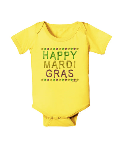 Happy Mardi Gras Beads Baby Romper Bodysuit-Baby Romper-TooLoud-Yellow-06-Months-Davson Sales